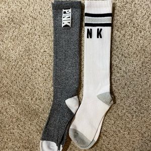 Victoria’s Secret Pink Varsity Long Socks - White Gray